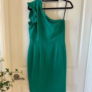 Black Halo One Shoulder Dress With Ruffles Green Size 10 NWT